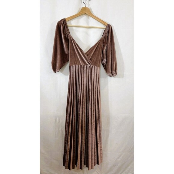 ASOS Maternity Dress Women 8 Velvet Pleat Midi Dusky Pink Holiday Fall Mauve - Picture 5 of 10